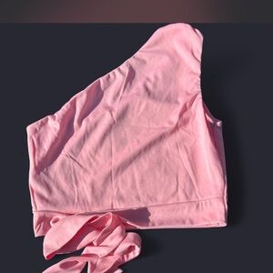 Pink One-Shoulder Crop Top with Tie small or XS